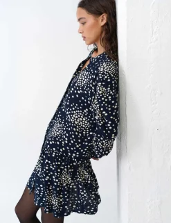 Polka Dot V-Neck Mini Smock Dress