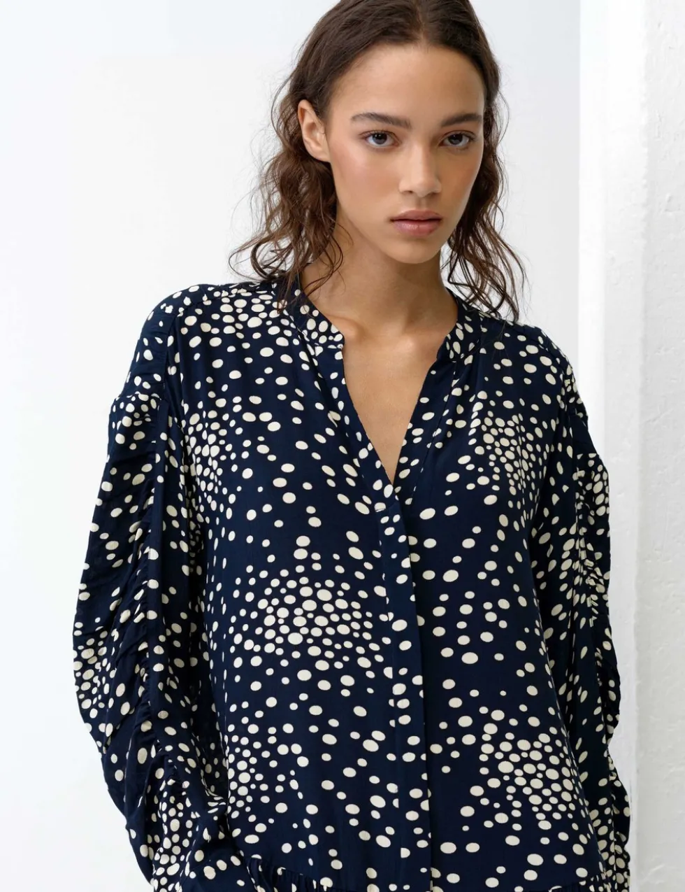 Polka Dot V-Neck Mini Smock Dress