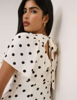 Polka Dot V-Neck Tie Detail Mini Tea Dress