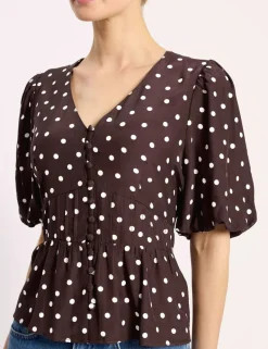 Polka Dot V-Neck Top