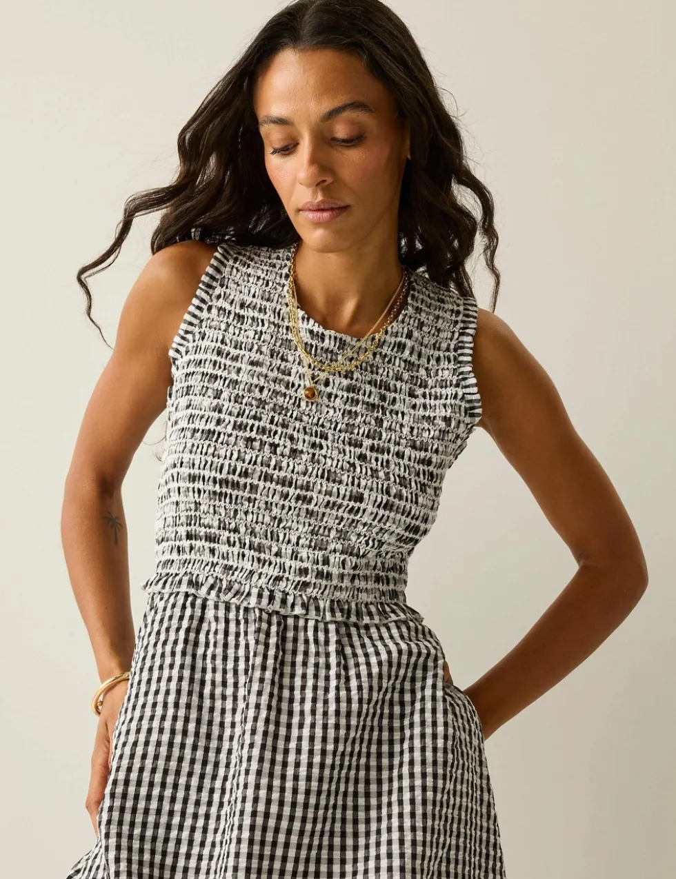 Poloma Gingham Midi Shirred Dress