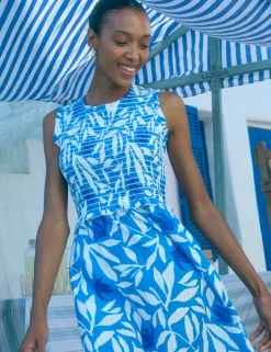 Poloma Leaf Print Midi Shirred Dress