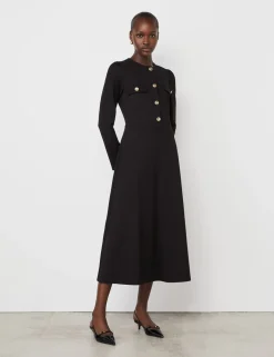 Ponte Jersey Button Front Midi Dress