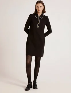 Ponte Jersey Collared Mini Shirt Dress