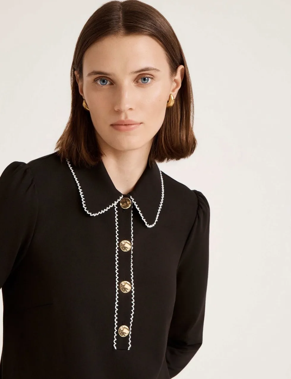 Ponte Jersey Collared Mini Shirt Dress