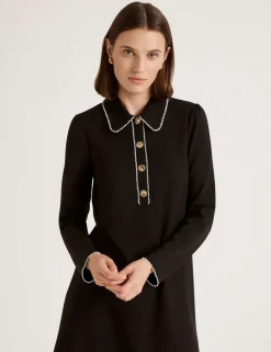 Ponte Jersey Collared Mini Shirt Dress