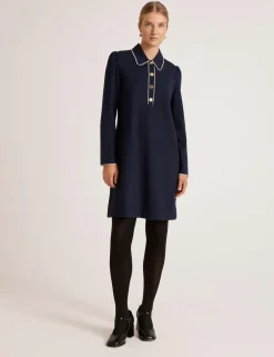 Ponte Jersey Collared Mini Shirt Dress