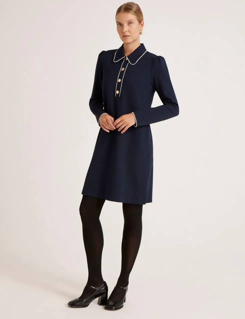 Ponte Jersey Collared Mini Shirt Dress