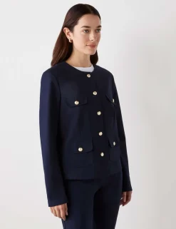 Ponte Jersey Collarless Short Jacket