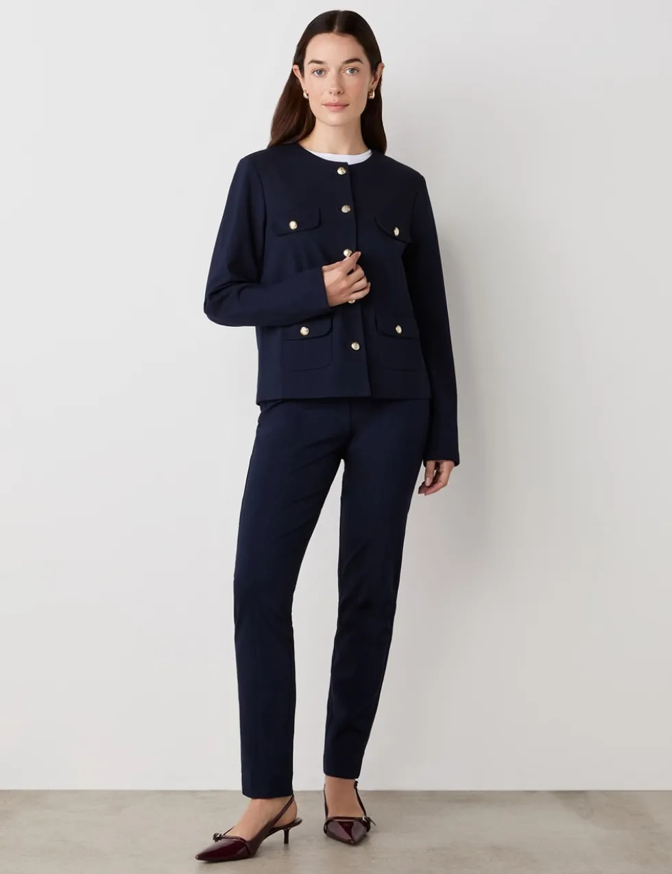 Ponte Jersey Collarless Short Jacket