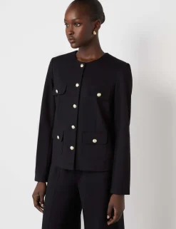 Ponte Jersey Collarless Short Jacket