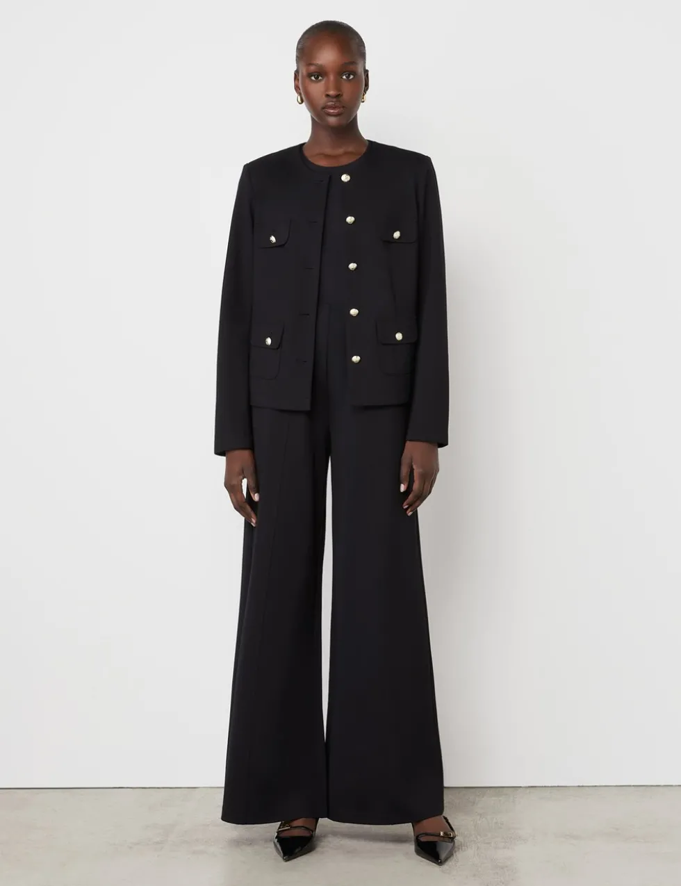 Ponte Jersey Collarless Short Jacket