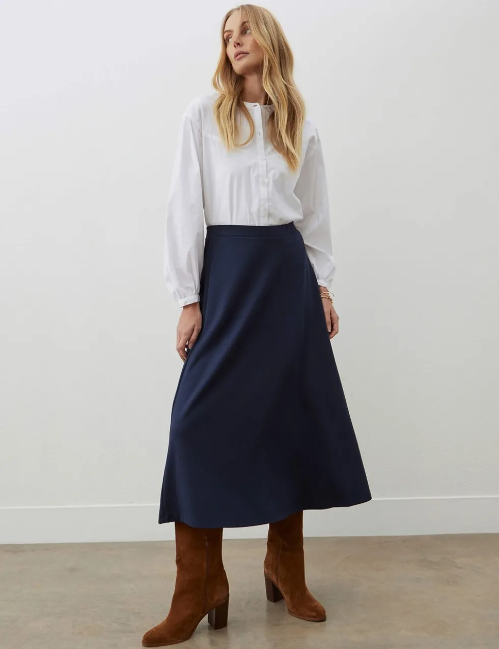 Ponte Jersey Midi A-Line Skirt
