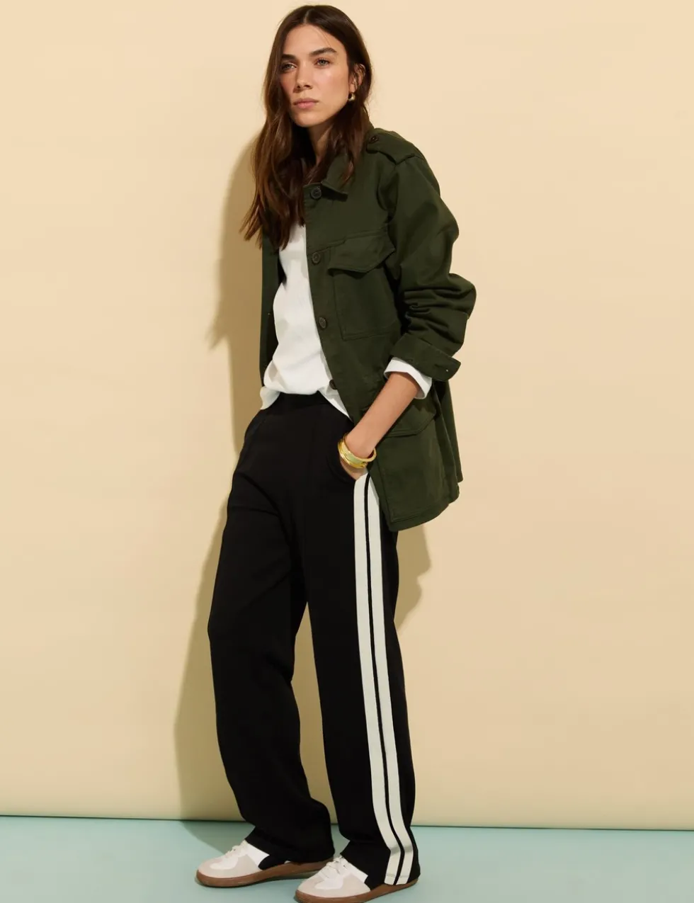 Ponte Side Stripe Wide Leg Trousers