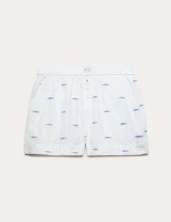 Poplin Embroidered Sardines Pyjama Shorts