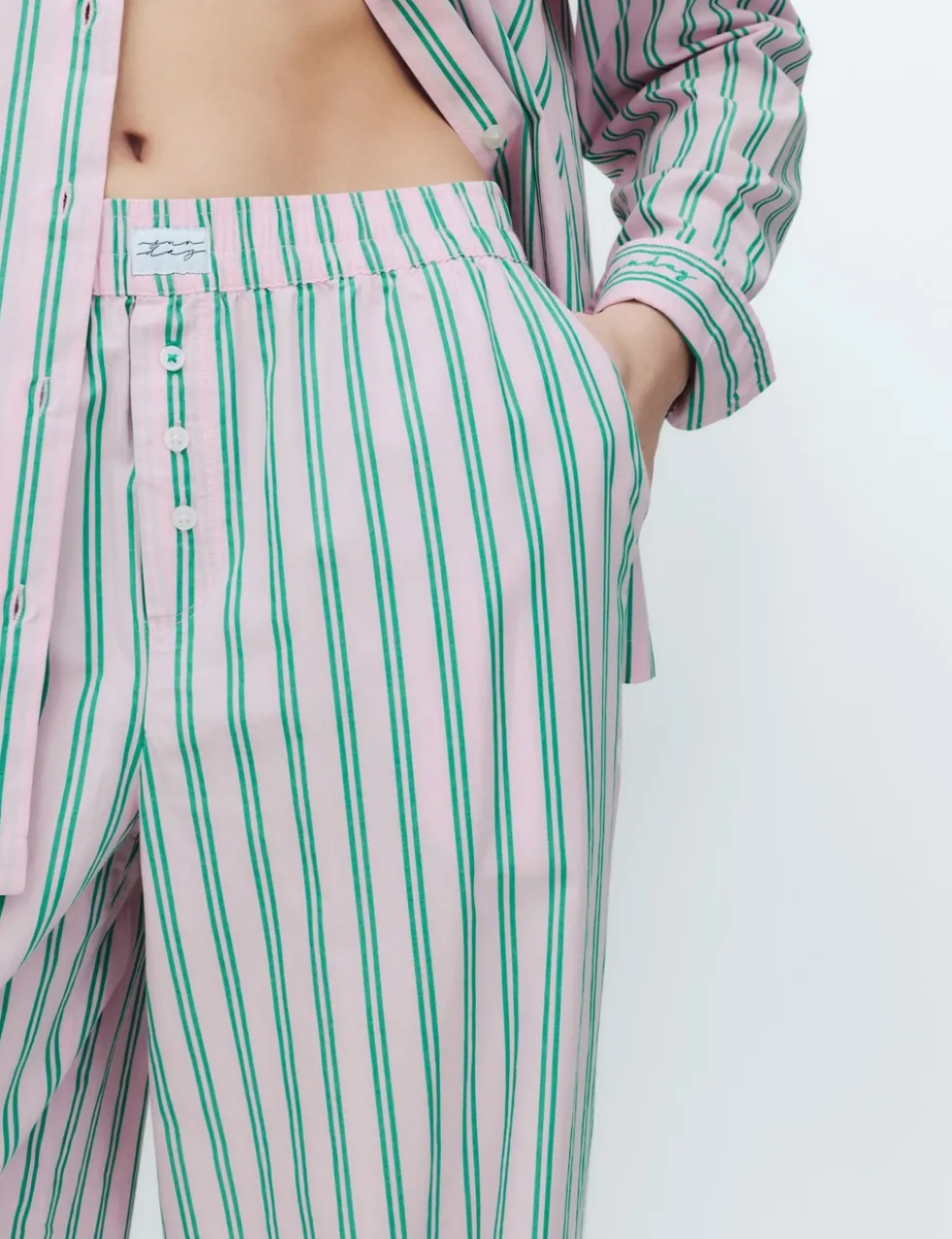 Poplin Striped Wide Leg Pyjama Bottoms