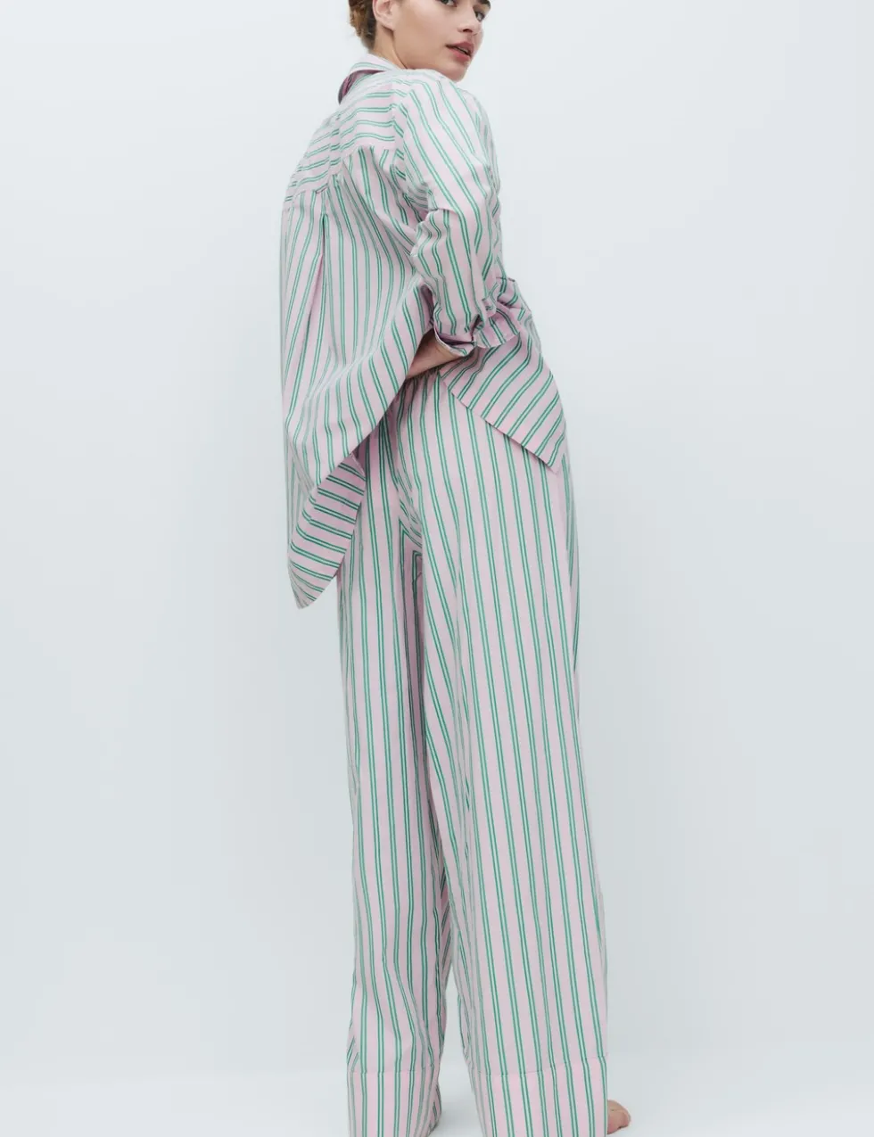Poplin Striped Wide Leg Pyjama Bottoms