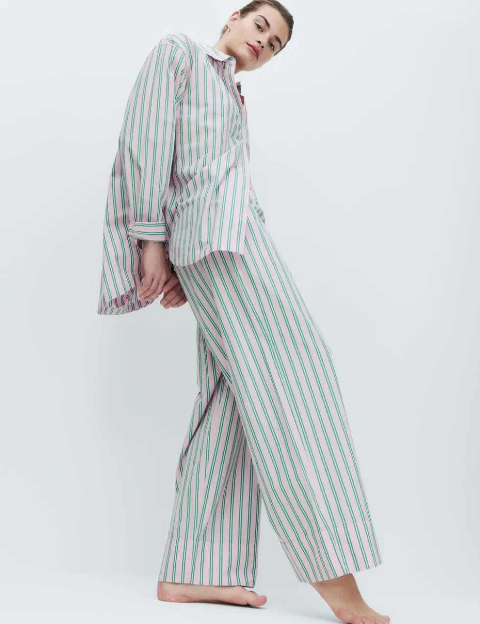 Poplin Striped Wide Leg Pyjama Bottoms