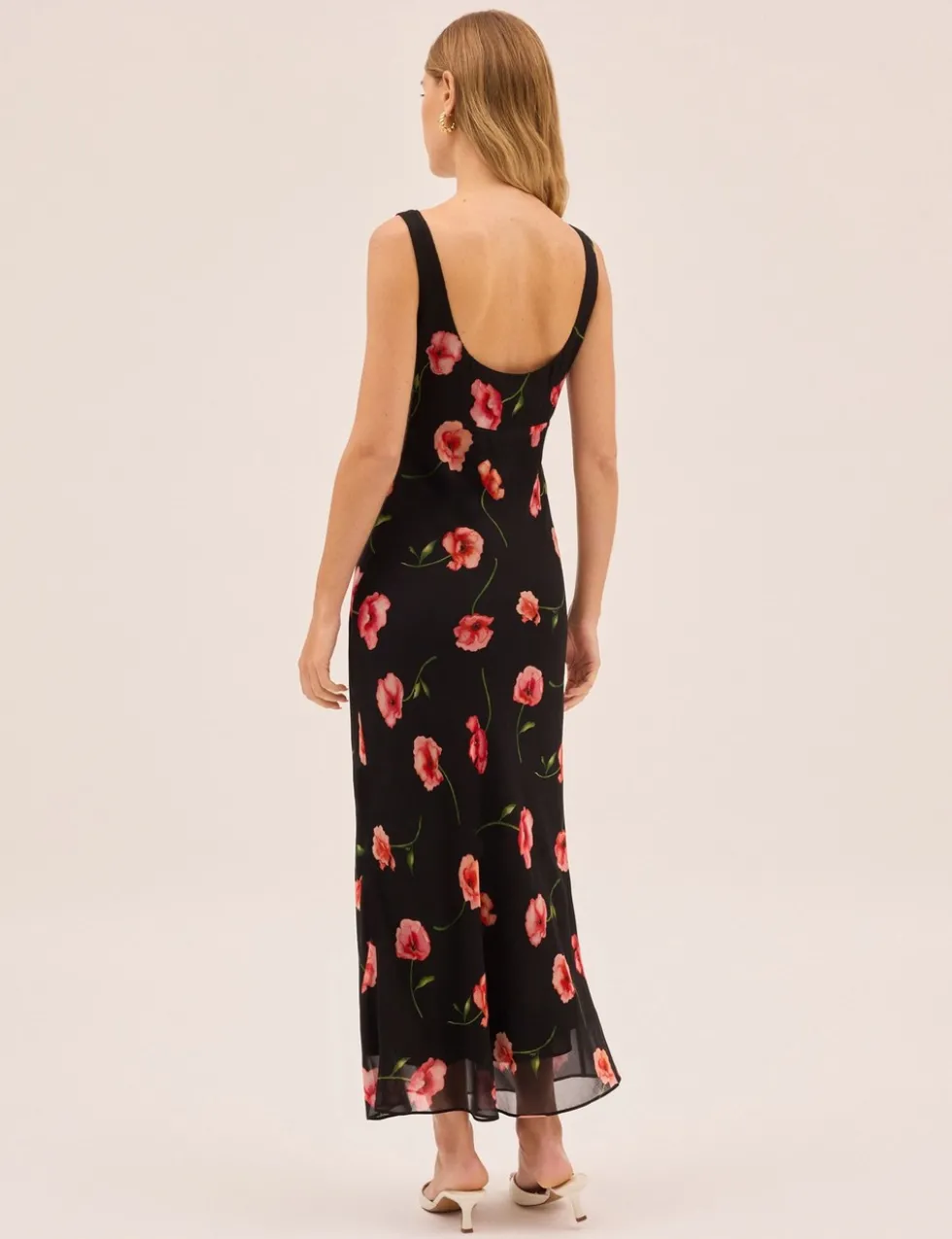 Poppy Print Scoop Neck Midi Tea Dress