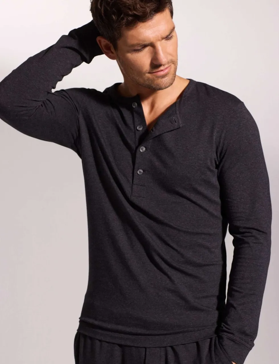 Premium Cotton Modal Long Sleeve Henley Pyjama Top
