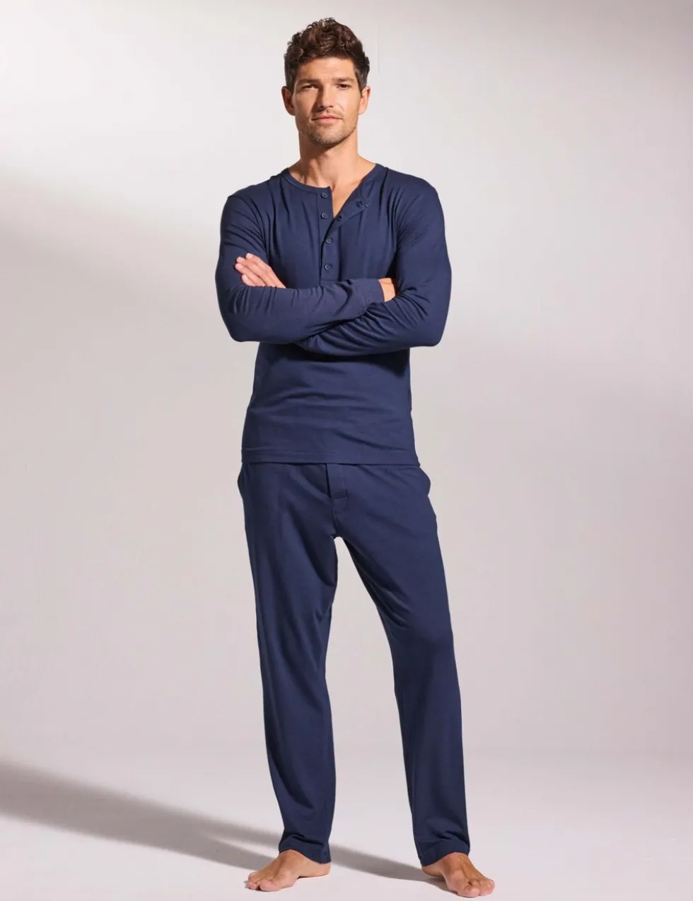 Premium Cotton Modal Long Sleeve Henley Pyjama Top
