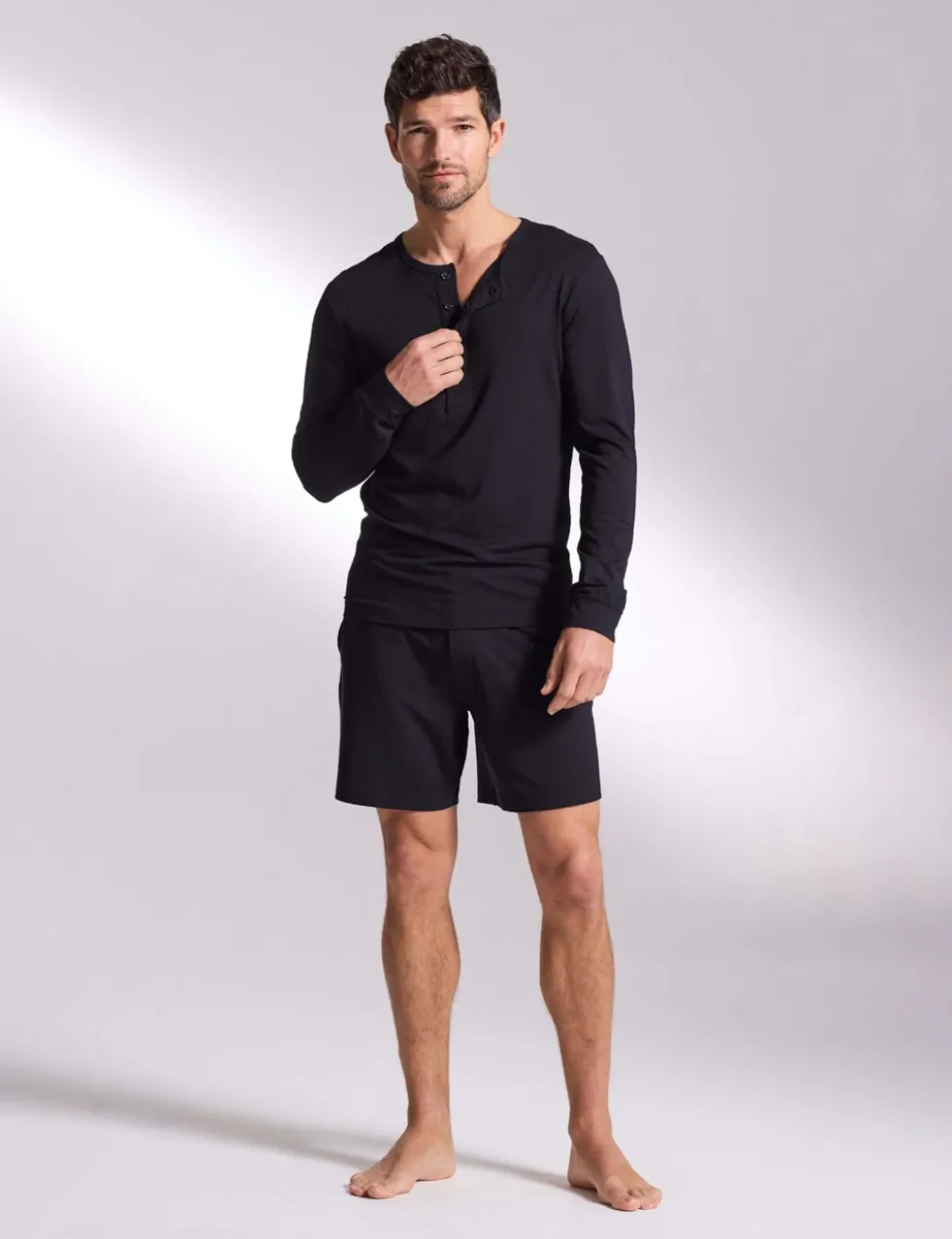 Premium Cotton Modal Long Sleeve Henley Pyjama Top