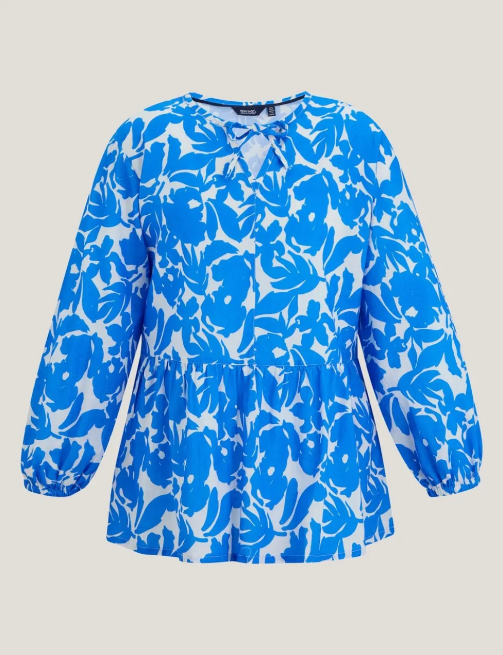 Primden Cotton Rich Tie Neck Blouse With Linen