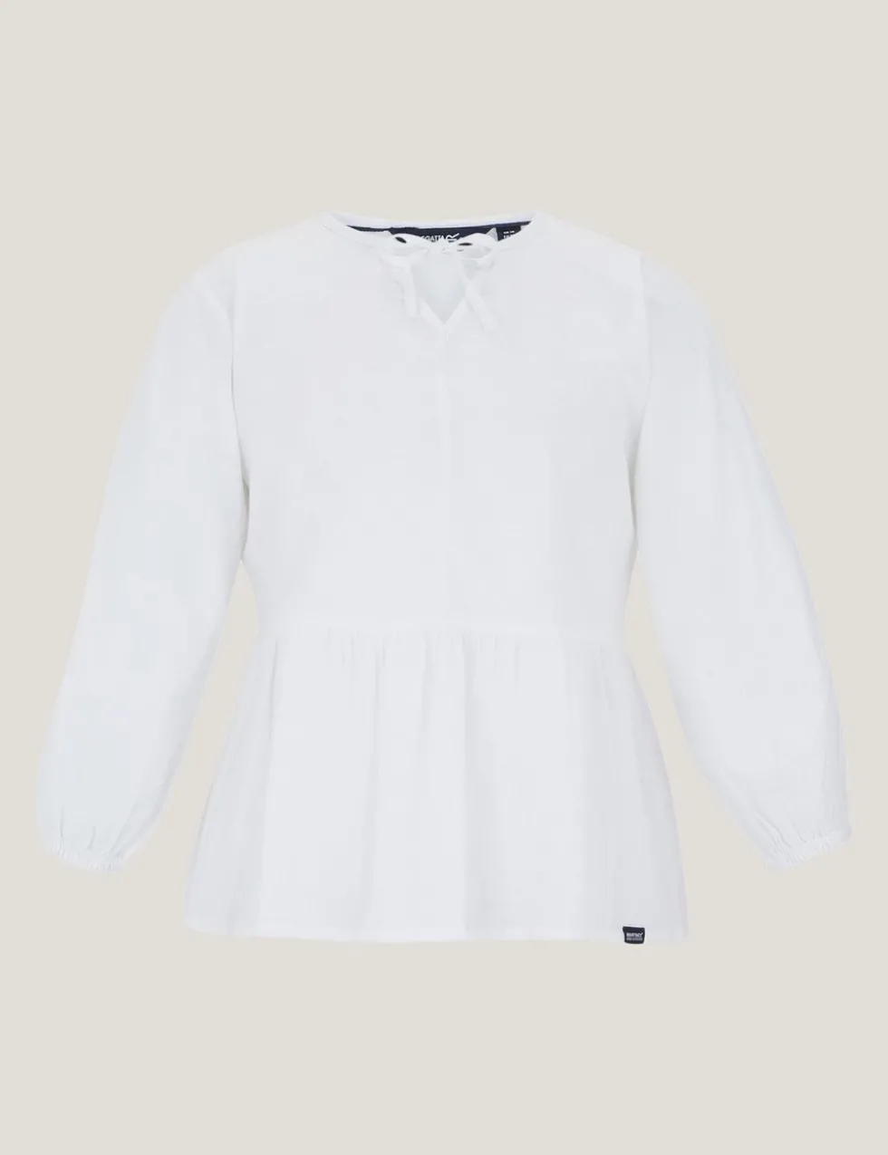 Primden Cotton Rich Tie Neck Blouse With Linen