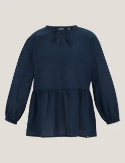 Primden Cotton Rich Tie Neck Blouse With Linen