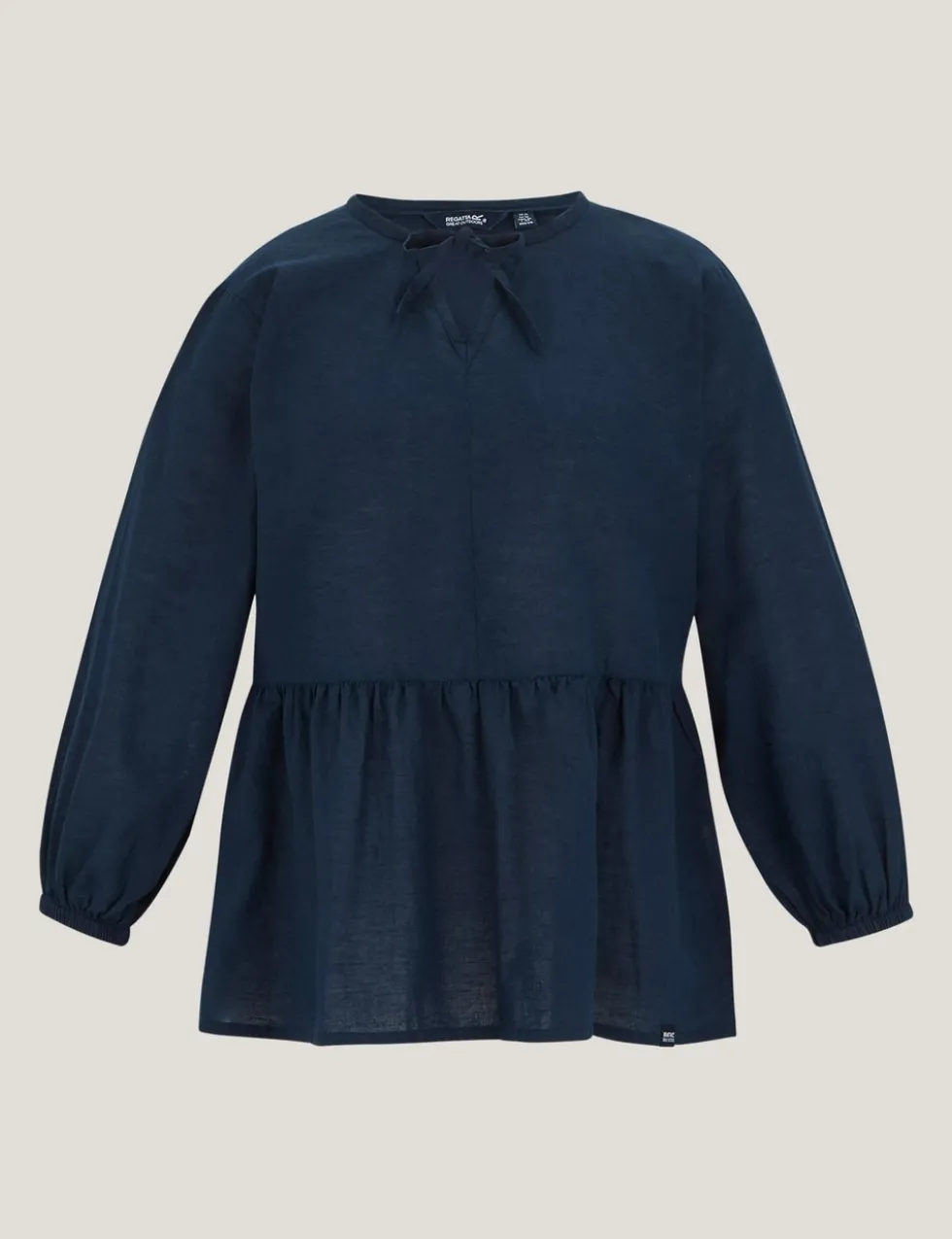 Primden Cotton Rich Tie Neck Blouse With Linen