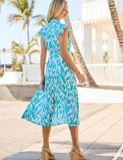 Printed Belted Midi Shirt Dress