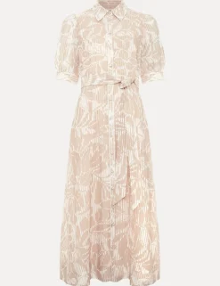 Printed Belted Midi Shirt Dress