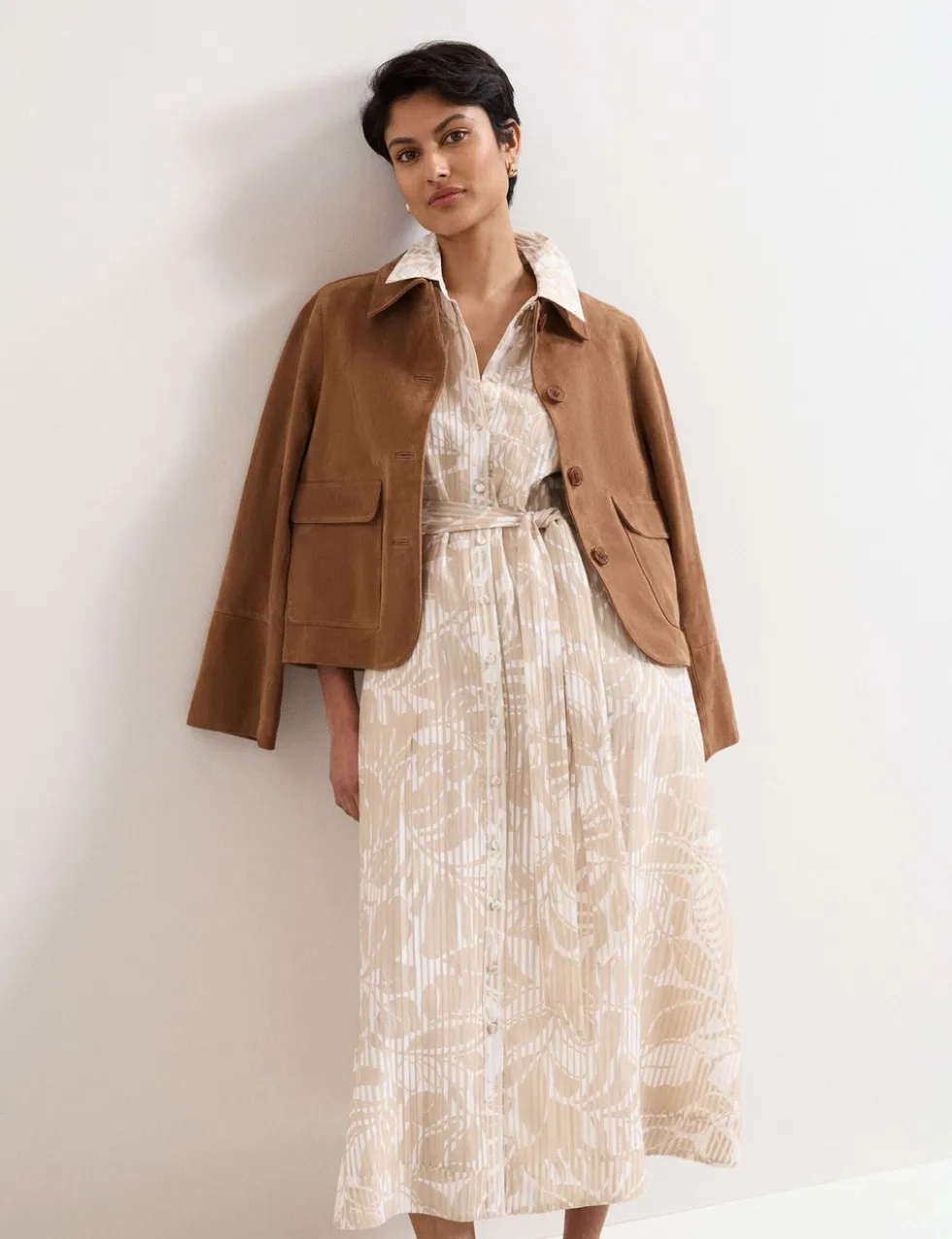 Printed Belted Midi Shirt Dress