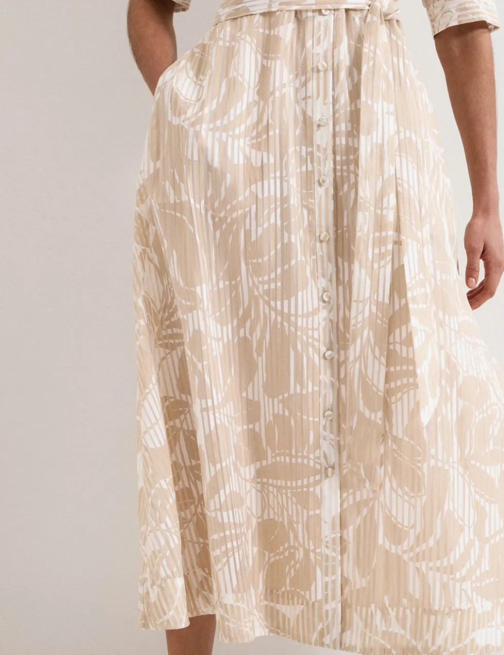 Printed Belted Midi Shirt Dress