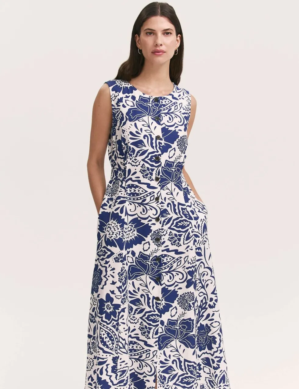 Printed Button Through Midi Skater Dress