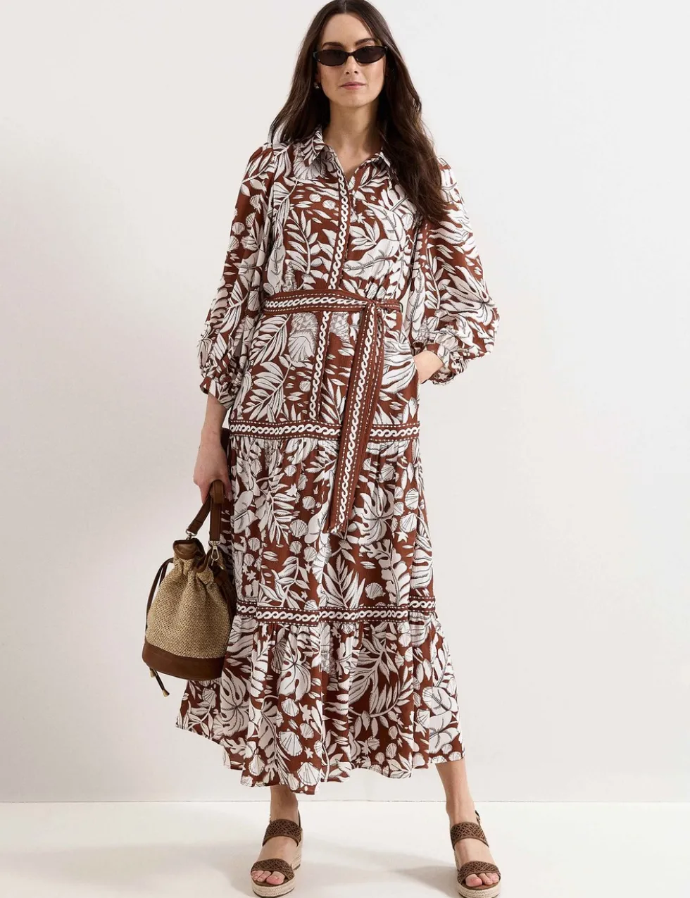 Printed Collared Button Front Maxi Dress