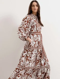 Printed Collared Button Front Maxi Dress
