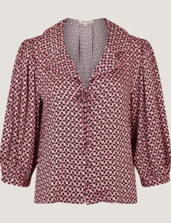 Printed Collared Tie Detail Top