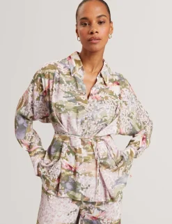 Printed Collared Tie Detail Shirt