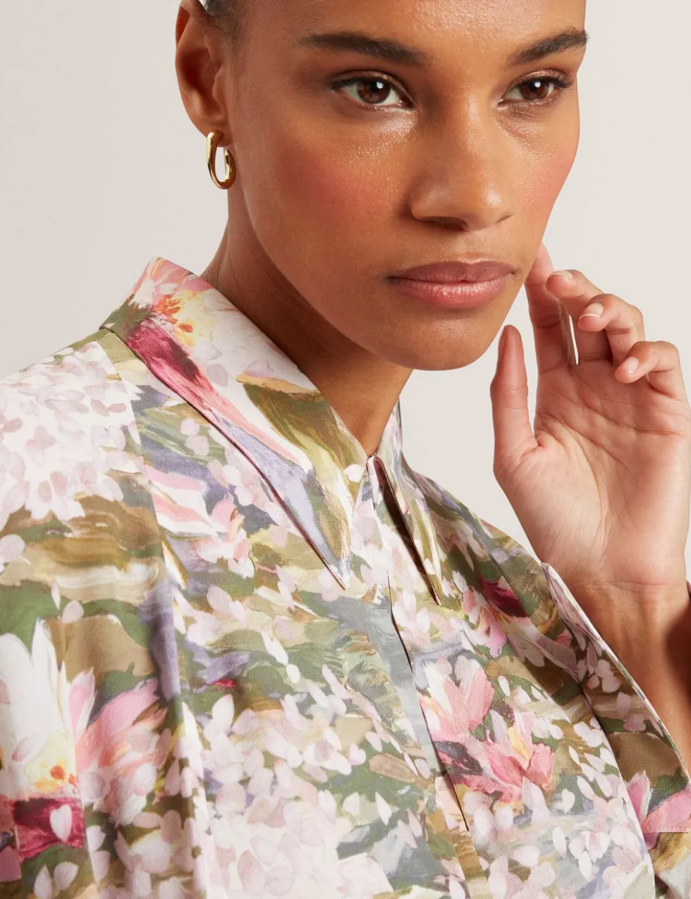 Printed Collared Tie Detail Shirt