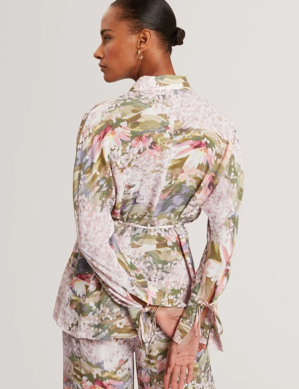 Printed Collared Tie Detail Shirt
