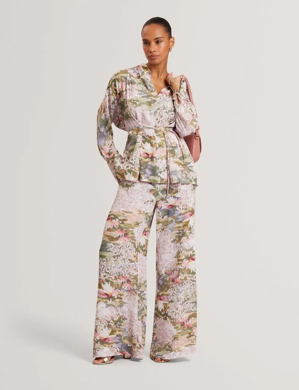 Printed Collared Tie Detail Shirt