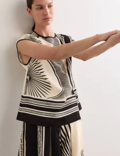 Printed Collarless Top