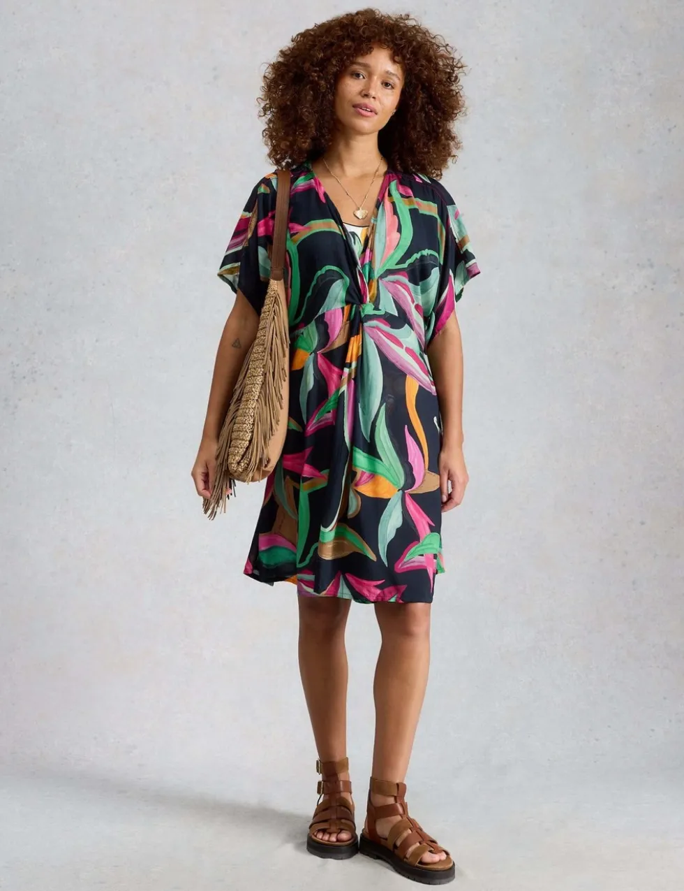 Printed Cover Up Mini Kimono Beach Dress