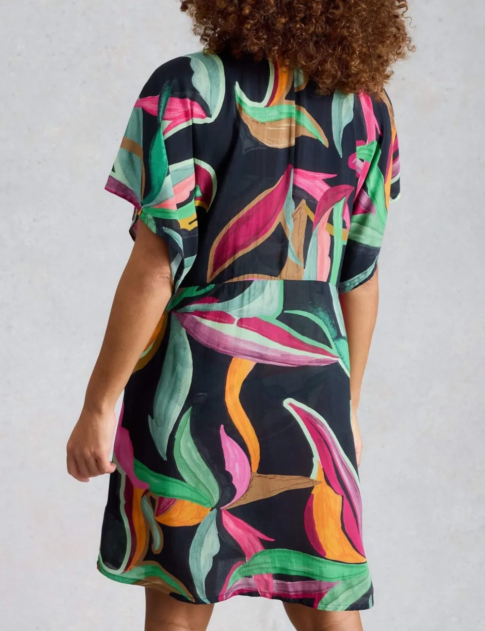 Printed Cover Up Mini Kimono Beach Dress