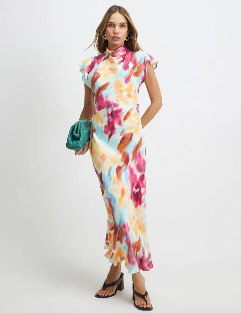 Printed Cowl Neck Midaxi Column Dress
