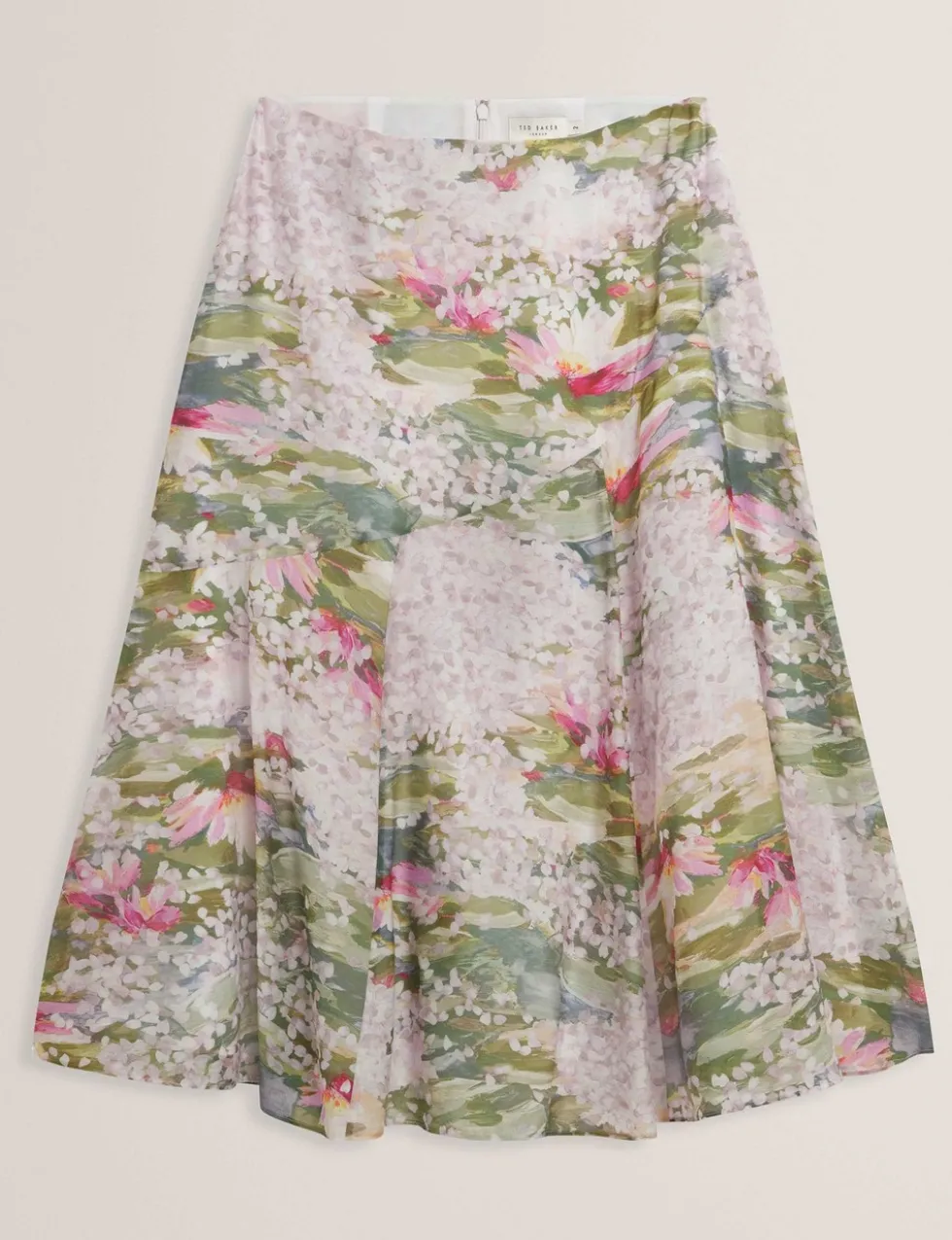 Printed Diagonal Seam Midi Slip Skirt