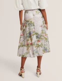 Printed Diagonal Seam Midi Slip Skirt
