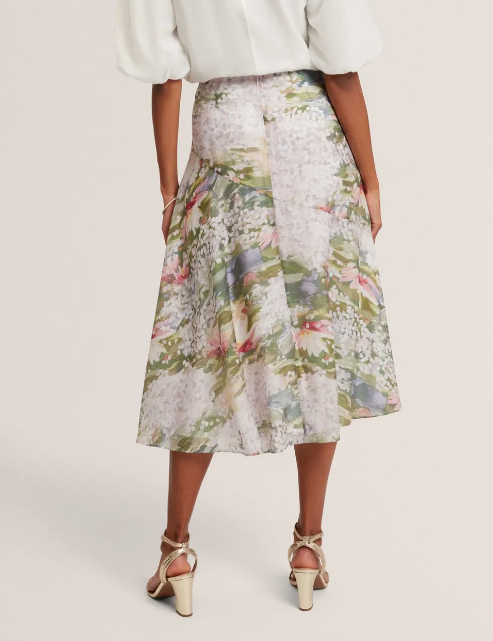 Printed Diagonal Seam Midi Slip Skirt