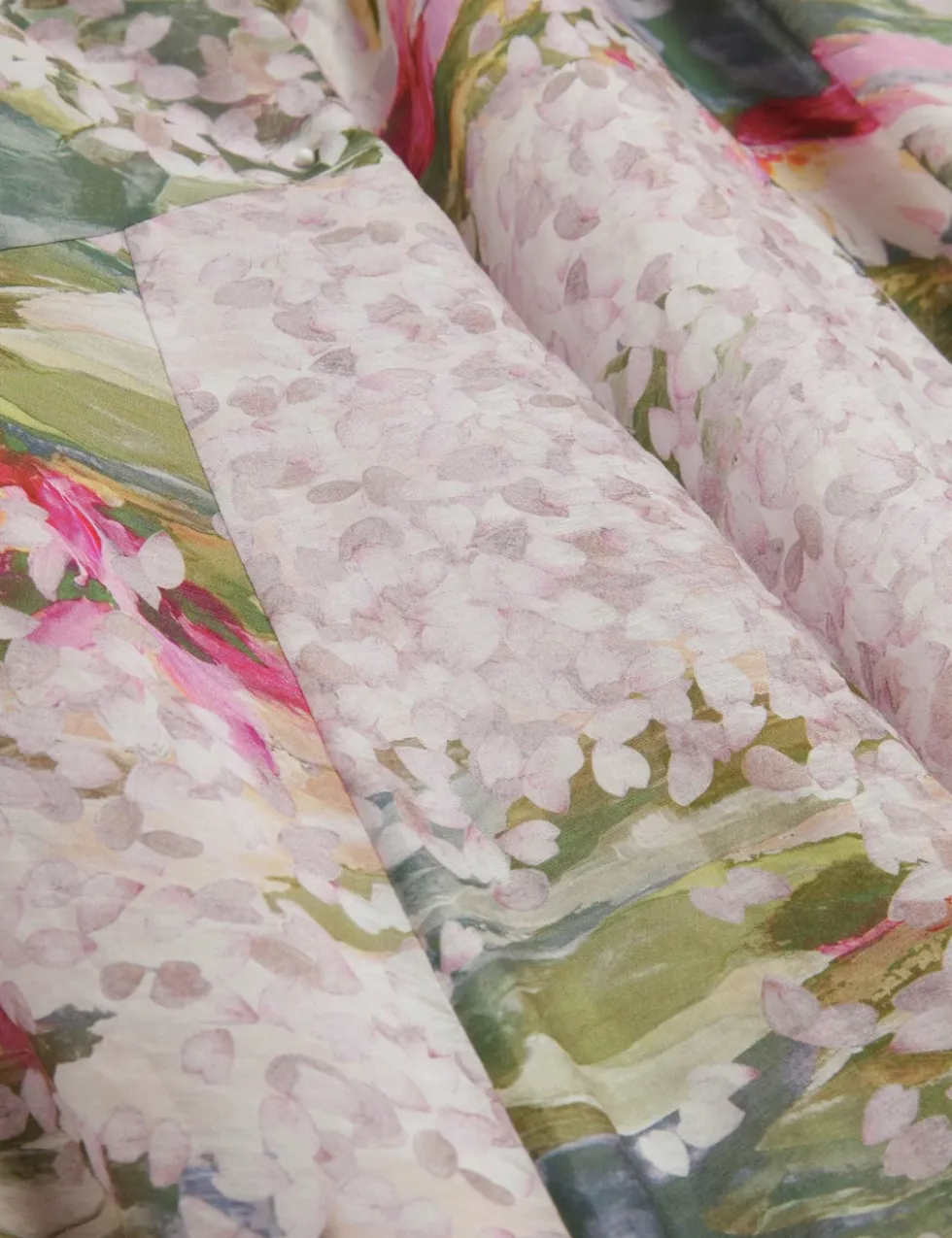 Printed Diagonal Seam Midi Slip Skirt